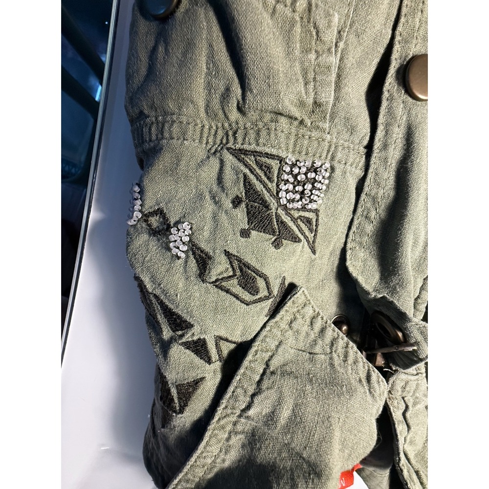 Chelsea & Violet Olive Green Embroidered Linen Blend Utility Jacket - Picture 6 of 10